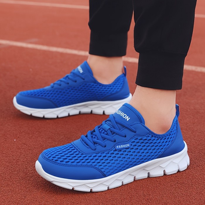 Men's Solid Mesh Sneakers, Breathable Lightweight Lace-up Casual Sneakers For Outdoor Jogging Work Out, Spring And Summer