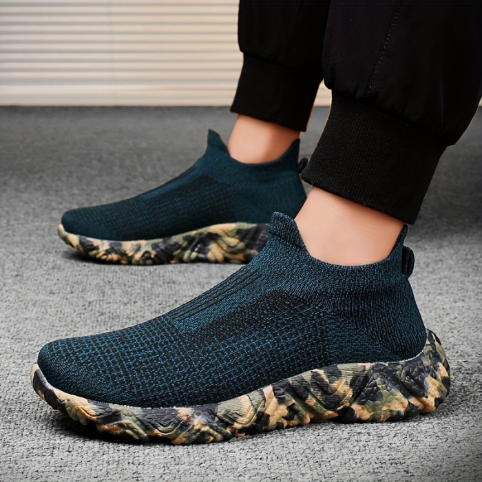Men's Solid Colour Woven Breathable & Camouflage Pattern Decorated Sneakers, Comfy Non Slip Lace Up Shoes For Men's Outdoor Activities