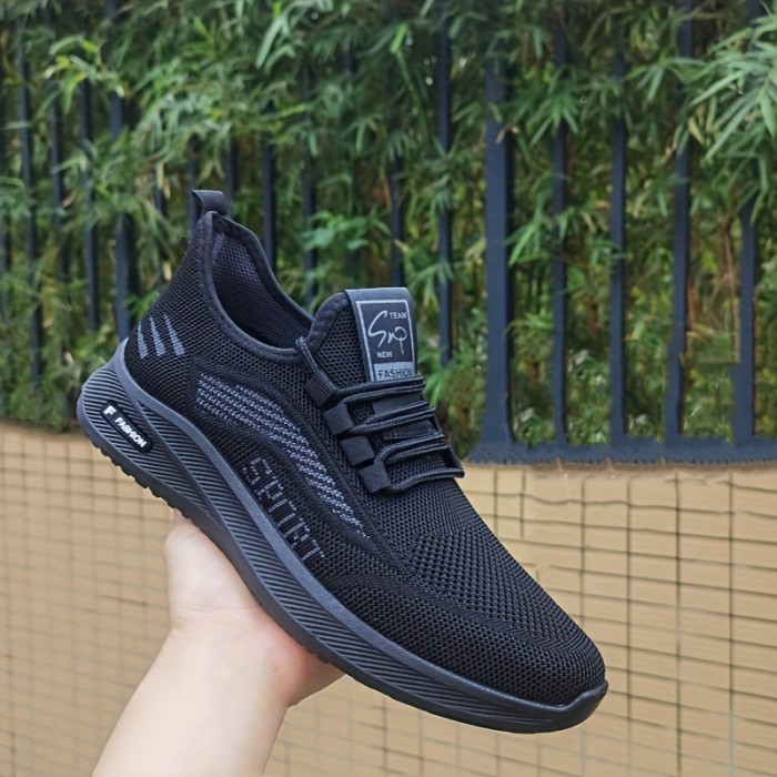 Men's Casual Solid Color Mesh Shoes, Breathable Lightweight Running Shoes For All Seasons