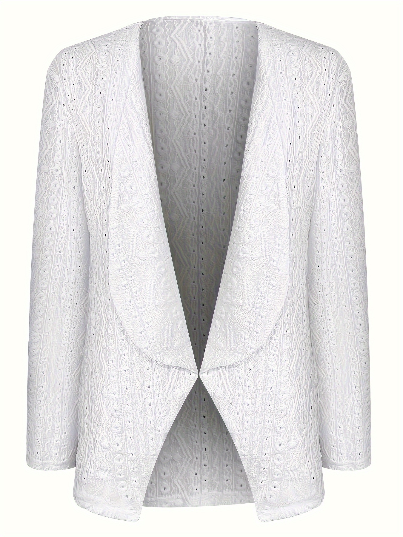 solid eyelet open front blazer casual lapel long sleeve outwear for spring fall womens clothing details 4
